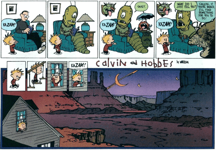 Calvin and Hobbes real world vs. imagination