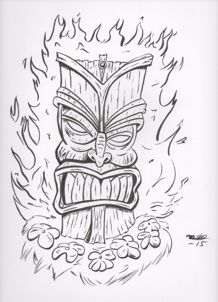 Flaming Tiki drawing