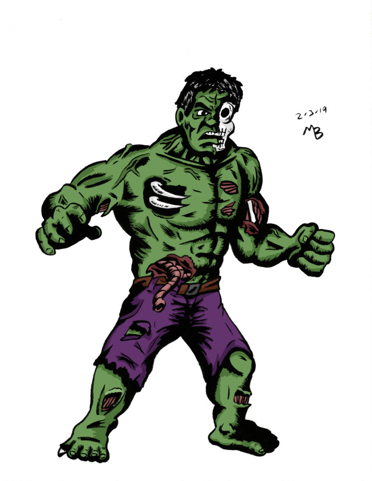 Zombie Hulk drawing in color