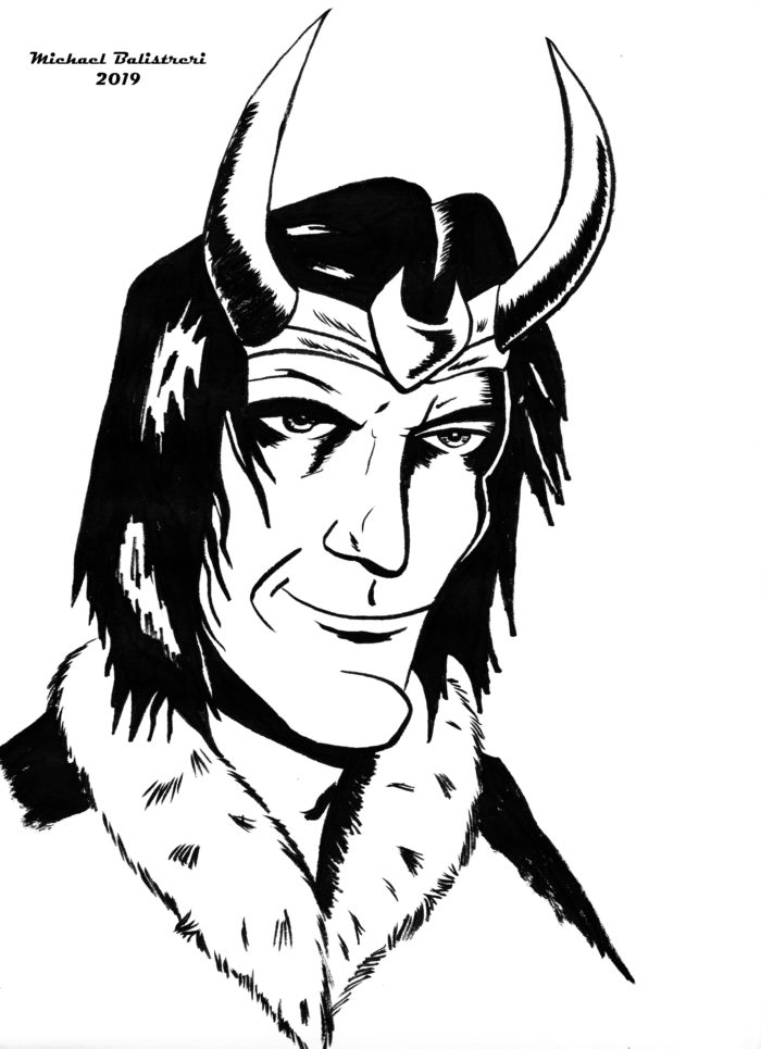 Loki black and white sketch