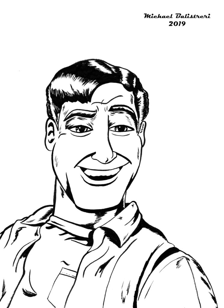 smiling man character sketch