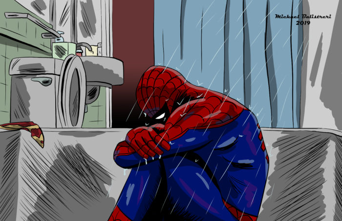 Spider-man crying in the shower